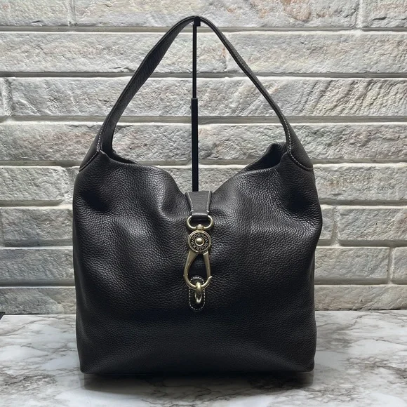 Dooney & Bourke Belvedere Logo Lock shoulder bag in black pebbled leather. W/COA - Picture 1 of 14